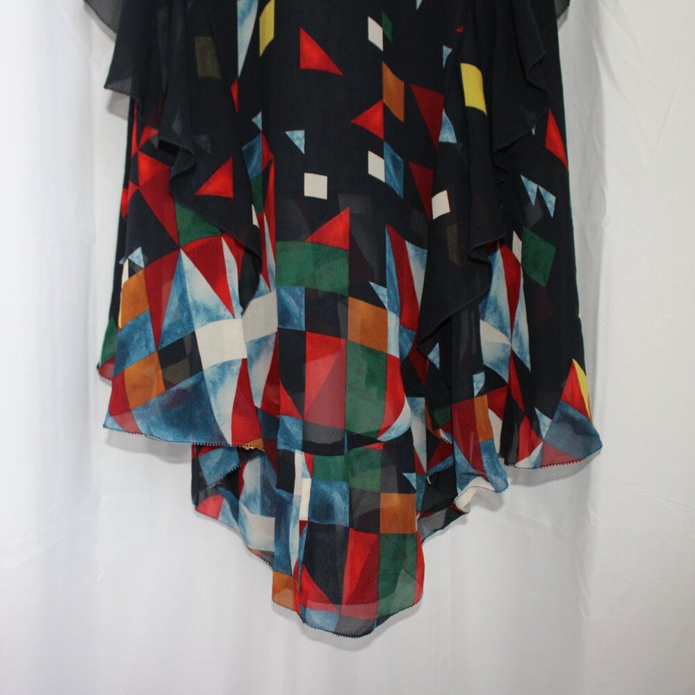 Joie NWT 100% Silk Navy Colorful Layered Cocktail Midi Dress Sheer Ruffles 8 M - Picture 11 of 13